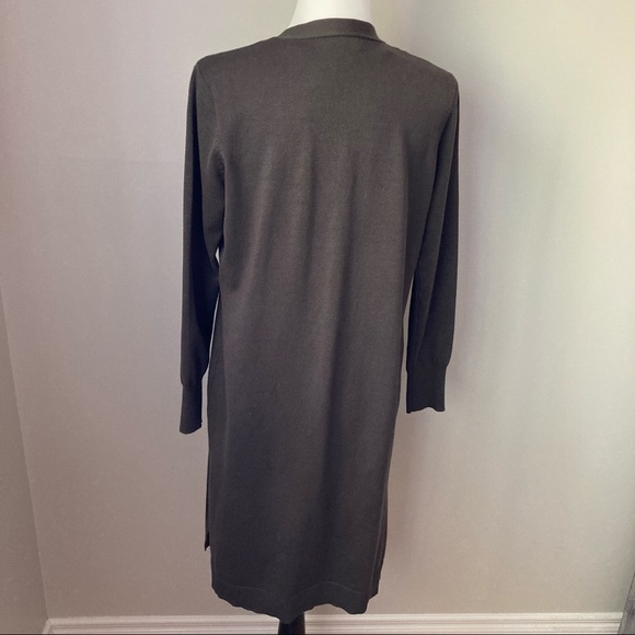 Long Open Cardigan Light Sweater in Olive Green - Picture 3 of 10
